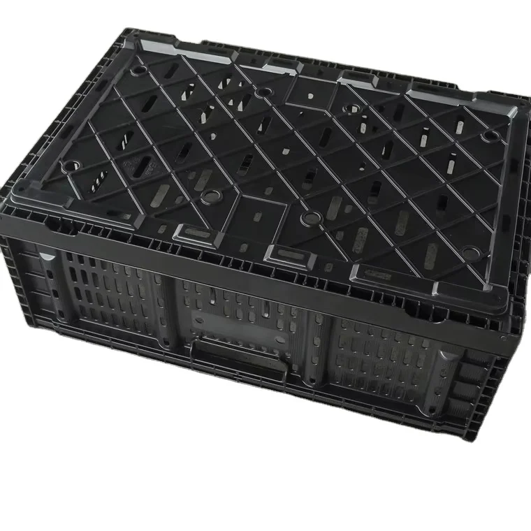 

Durable Black Color 23.6x15.7x9 Inch Supermarket Reusable Stackable Fruit Vegetable Plastic Crate Basket For Transportation