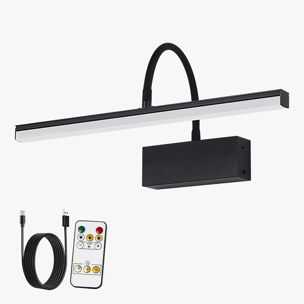 Rechargeable LED Wall Lamp Flexible Adjustable Arm Wall Light Fixtures 4400mAh Internal Wall Sconce Wireless Picture Light Black