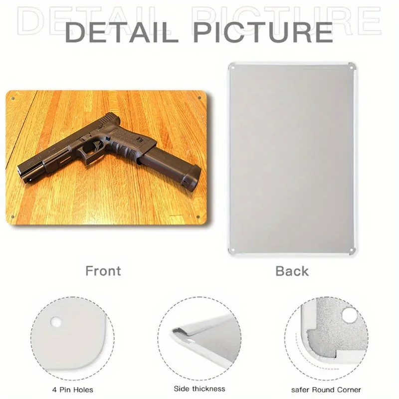 لافتة معدنية لمسدس Glock مقاس 7.87 بوصة × 11.81 بوصة - فن جداري متين للمنزل والمكتب والبار - هدية على الطراز العتيق للاستخدام الداخلي/الخارجي