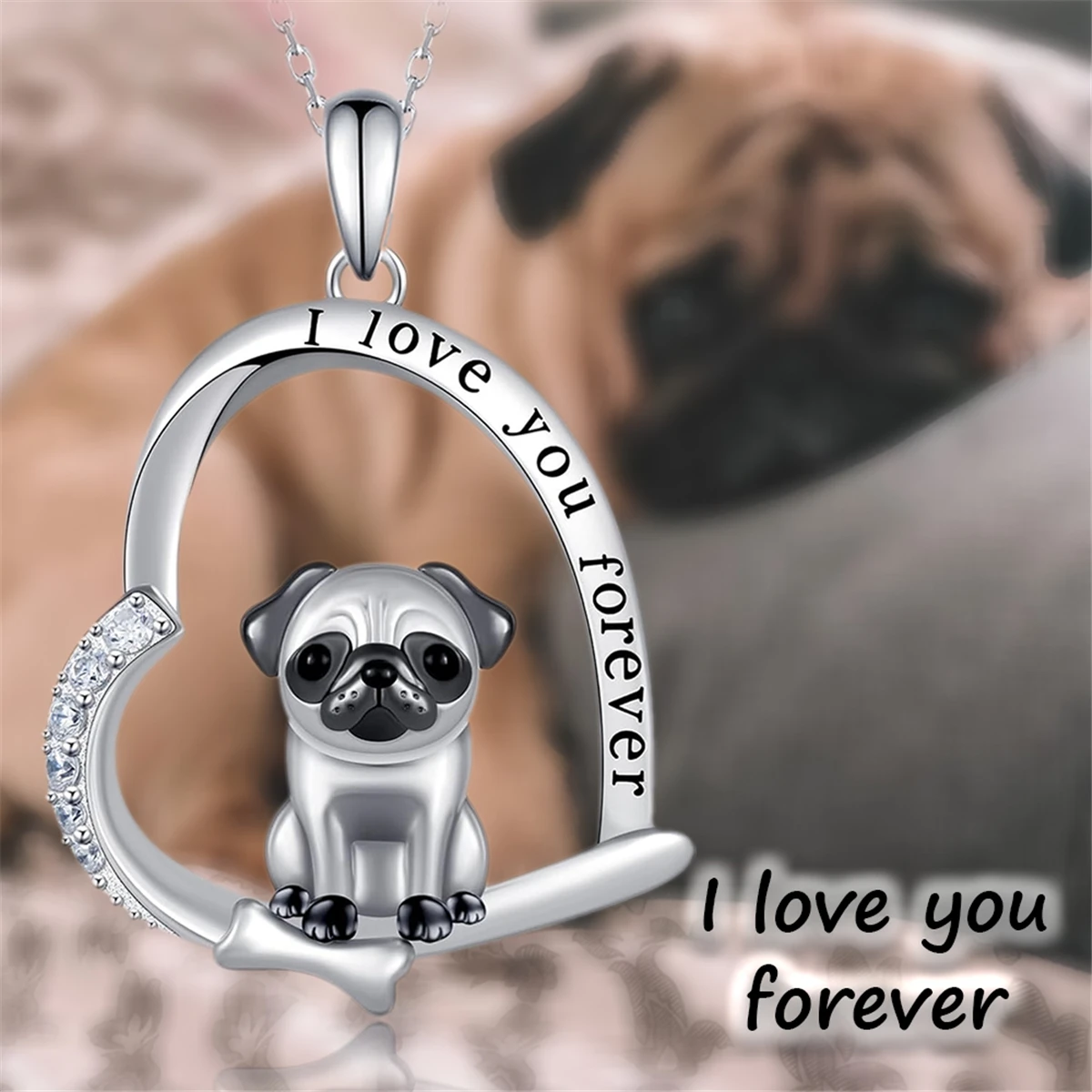 Creative Cute Heart-shape Pug Pendant Necklace for Women Exquisite Dog Accessories Unique Birthday Jewelry Gift for Dog Lovers