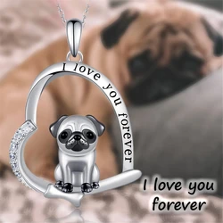 Creative Cute Heart-shape Pug Pendant Necklace for Women Exquisite Dog Accessories Unique Birthday Jewelry Gift for Dog Lovers