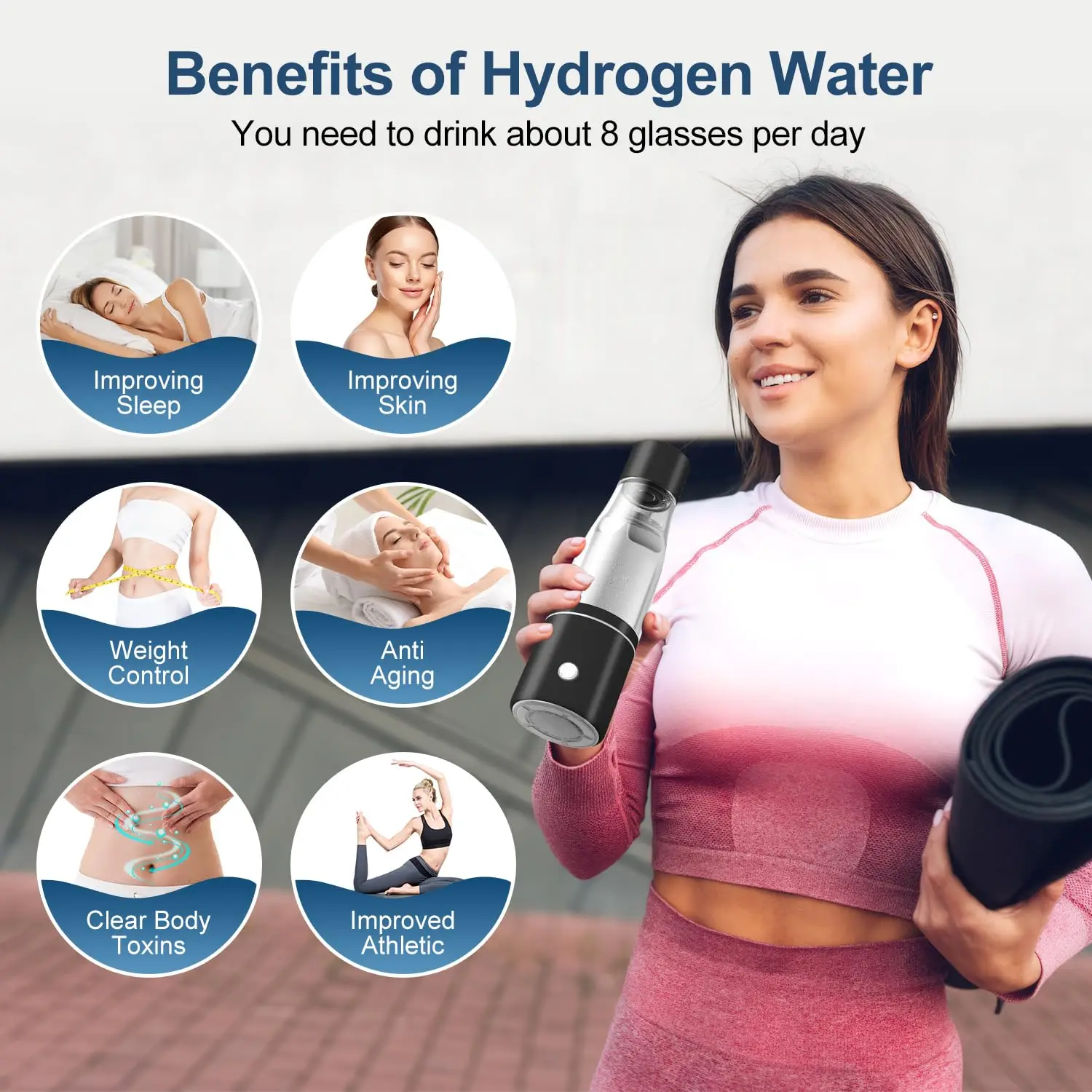 CAWOLO Premium Molecular Hydrogen Water Generator Bottle DuPont SPE+PEM Dual Chamber Maker + H2 Inhalation Device 5000ppB Max