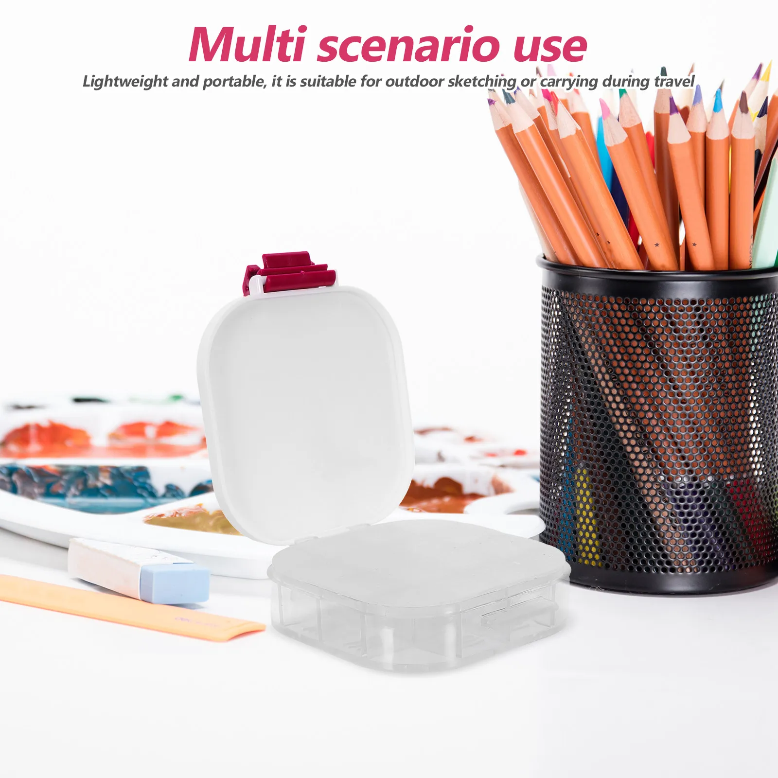 16-Compartment Watercolor Painting Tray Portable Lightweight Plastic Palette with Silicone Cover for Outdoor Painting Moisture