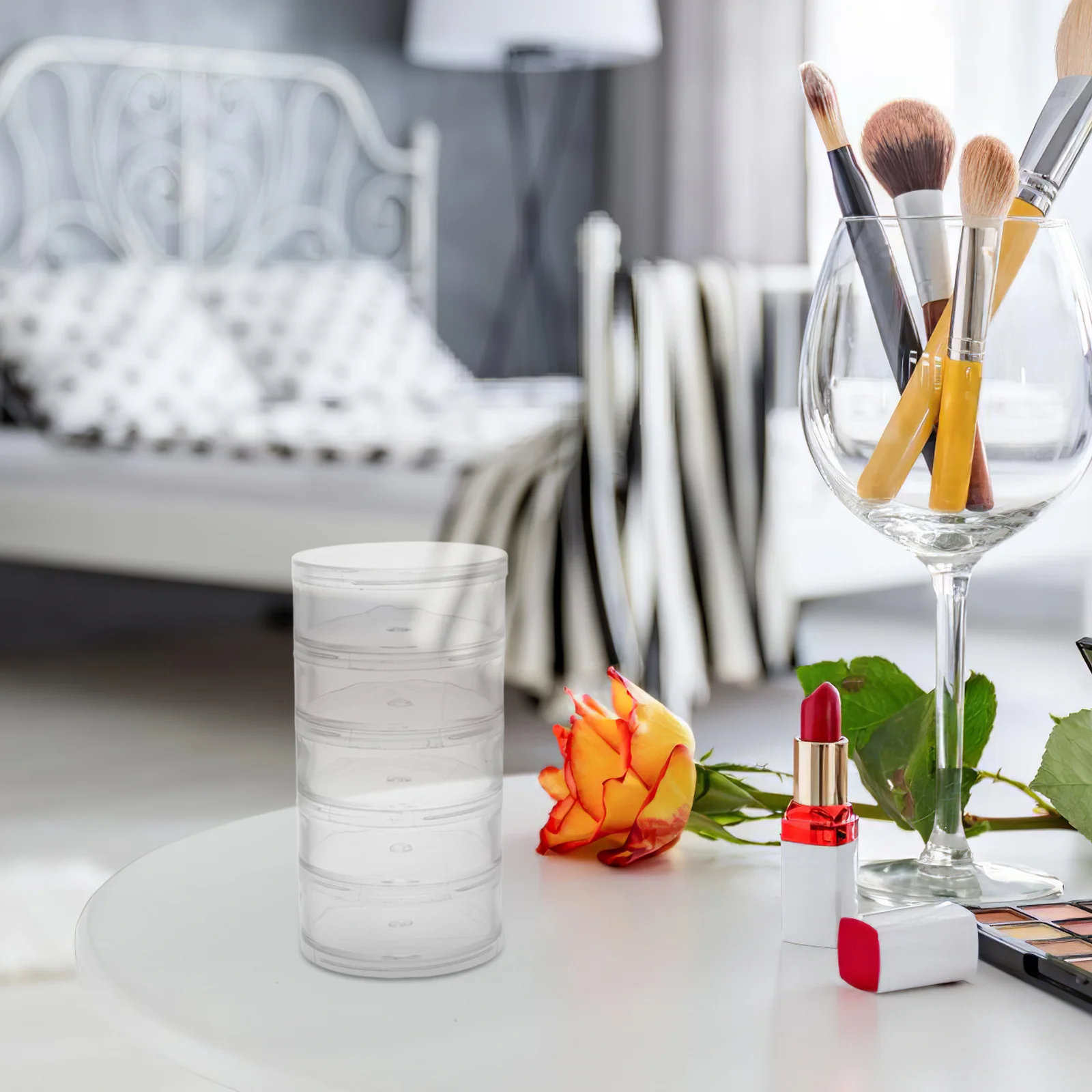 

Connected Transparent Storage Box Round Small Compartment Organizer For Craft Home Store Use Clear Plastic Containers