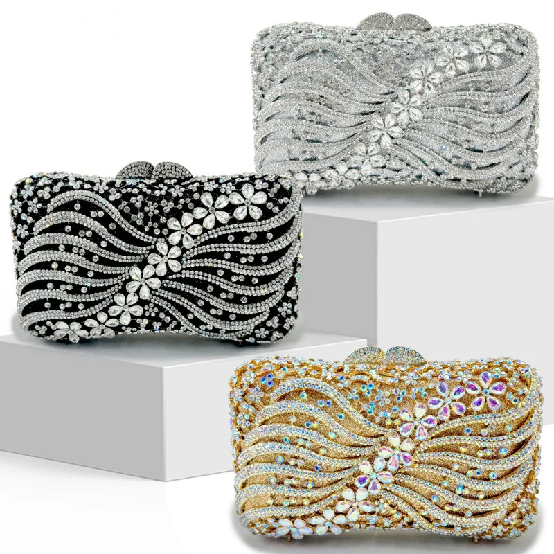 Boutique Women Crystal Clutch Evening Bags Wedding Party Rhinestones Handbags Ladies Gala Dinner Gold Purses