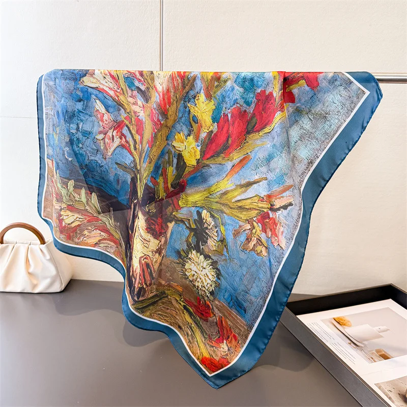 

Модный женский квадратный платок 70 см из шелка и атласа с принтом, пляжный шарф, шаль, повязка на голову, хиджаб, бандана, накидка, буфанда, коллекция Весна-Лето 2026