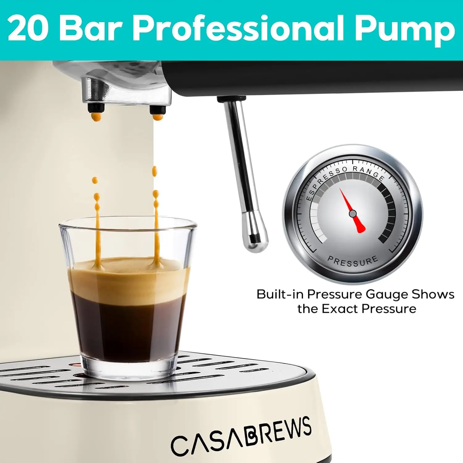 Espresso Machine 20 Bar, Espresso Maker with Milk Frother Steam Wand, Stainless Steel Espresso Coffee Machine  Creamy