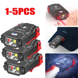 1-5PCS Mini LED Sensor Headlamp Hat Clip Cap Light Fishing Headlight Adjustable Angle USB Rechargeable Camping Headlamp