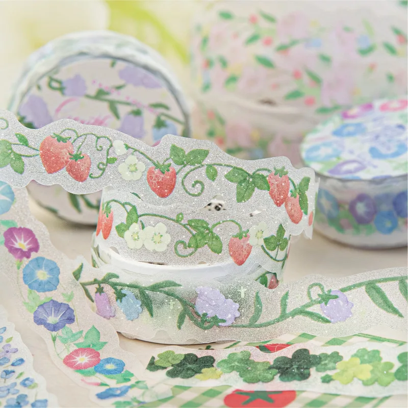 1roll 1.5cm*2m Fresh Botanical Flower Sticker Pack, Multi-style Blossom Foliage Layering Material for Notebook