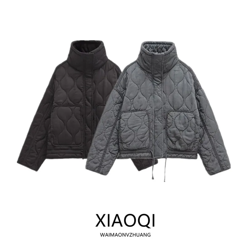 Autumn Winter New Arrival Women's Long Sve Cotton Jaet Multi-Color Versatile Cotton Coat Commute Sle Loose Fit Zipper