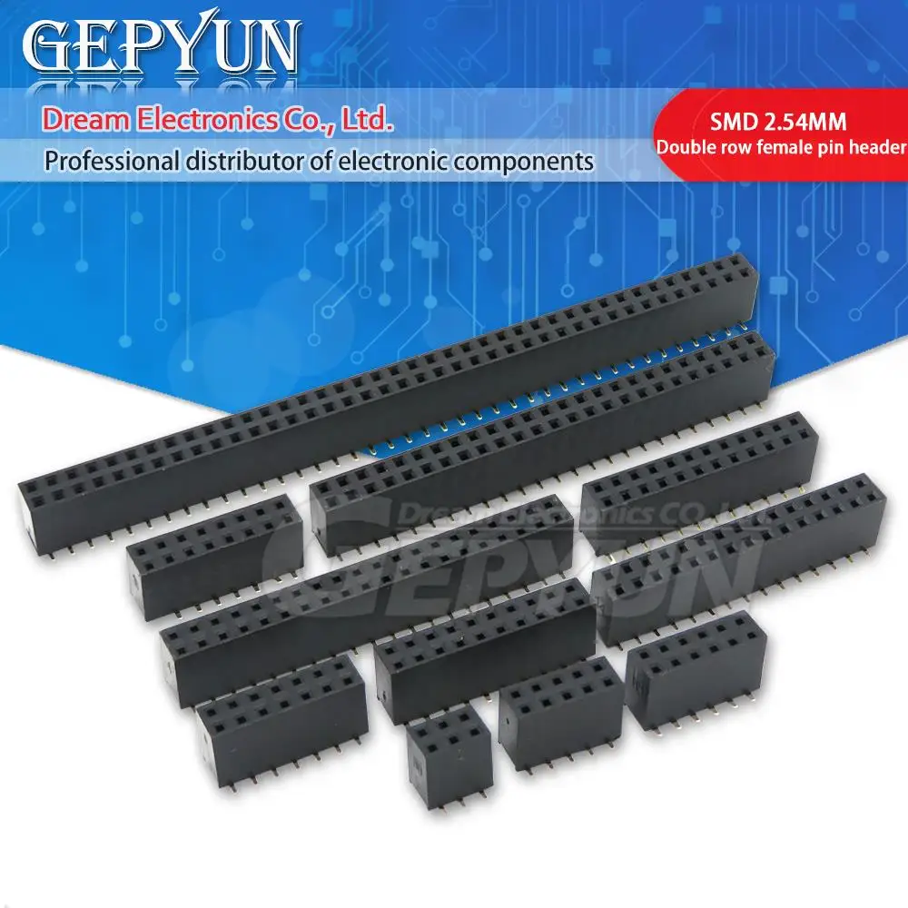 10PCS SMD zweireihige weibliche pin header 2*3/4/5/6/7/8/10/12/15/20/25/30/40 PIN 2,54 MM pitch Stecker Buchse
