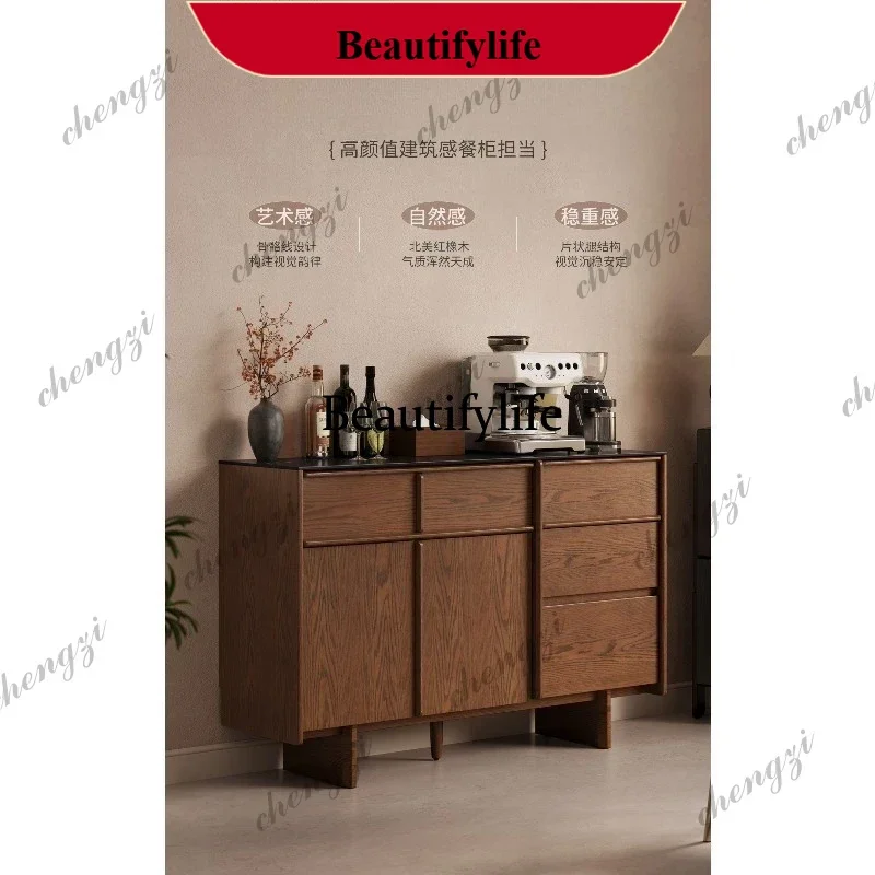 Retro solid wood dining side cabinet, simple household rock slab storage cabinet side cabinet m138