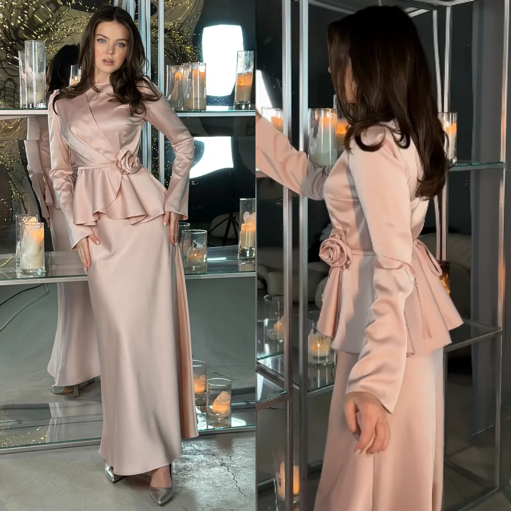 Jiayigong  Satin Flower Ribbon Christmas A-line Boat Neck Bespoke Occasion Gown Midi Dresses Saudi Arabia