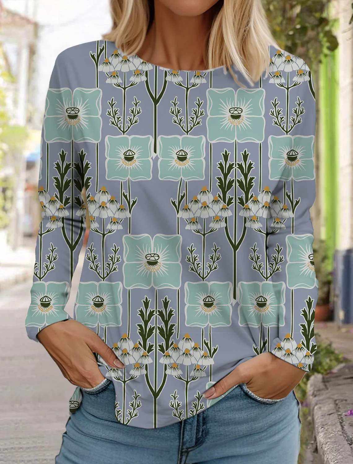 Vintage Floral Women's T Shirts Long Sleeve Round neck Casual Tops 3D Printed Flowers Loose T Shirts Spring New Women's Clothing