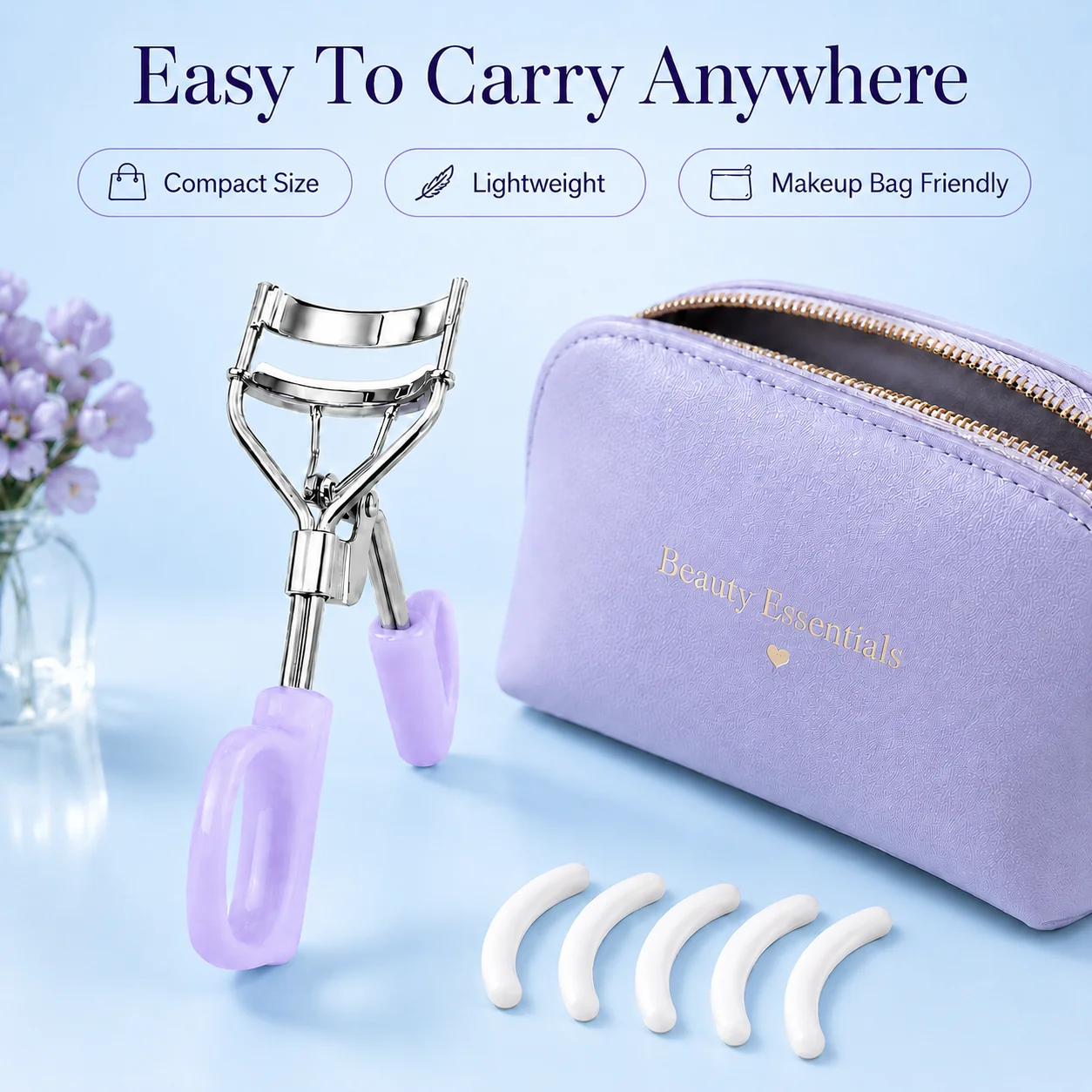 1/6/16pcs Purple D-Handle Eyelash Curler with Replacement Adhesive Tape, One Clip Is Permanently Shaped, Suitable for Beginners.