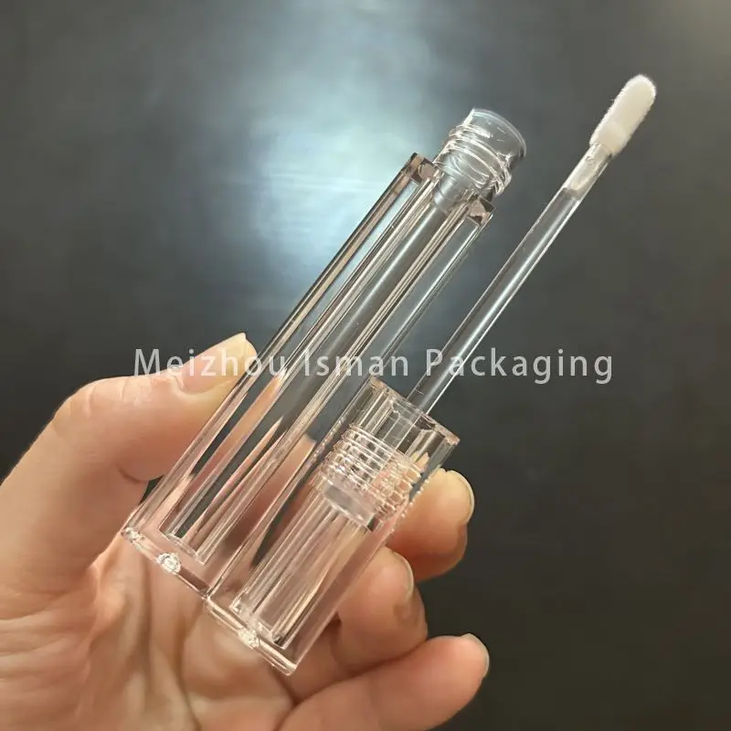 50Pcs empty clear square wand liquid lipstick cosmetic packaging makeup lipgloss bottle tubes with brush 4ml