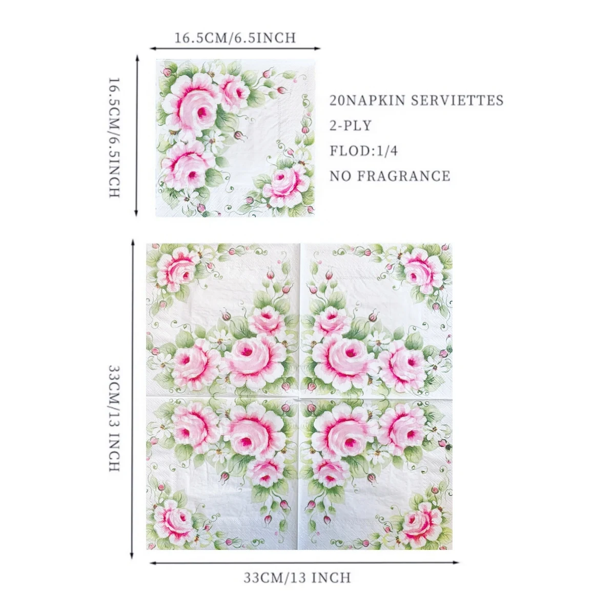 20Pcs/Pack Vintage Floral Table Decoupage Paper Napkins Flower Napkin Paper Tissue for Wedding Party Supplies