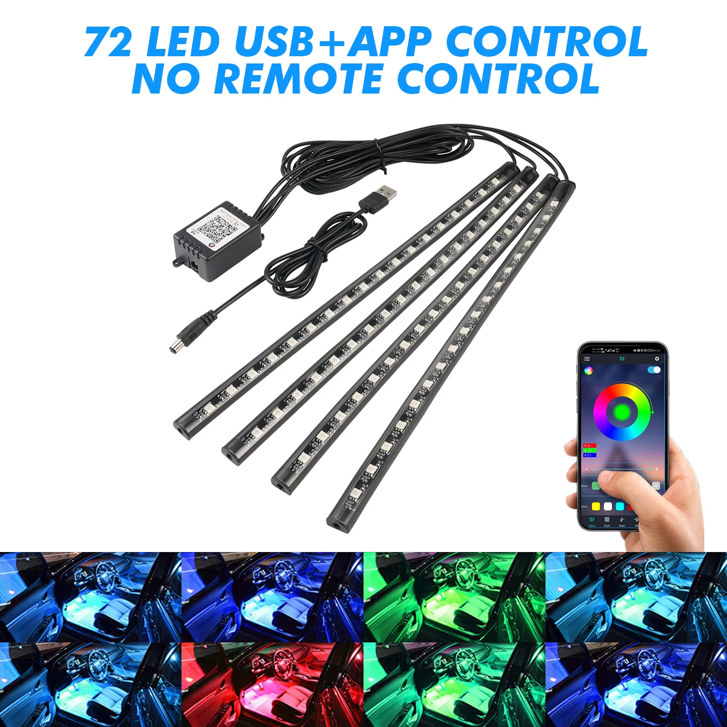 48 72 LED RGB Auto-Fußraumbeleuchtung & Unterbodenbeleuchtung, Musik-Synchronisierte Innenraumbeleuchtung mit Fernbedienung, USB & 12V Dual-Stromversorgung, Mehrfarbige