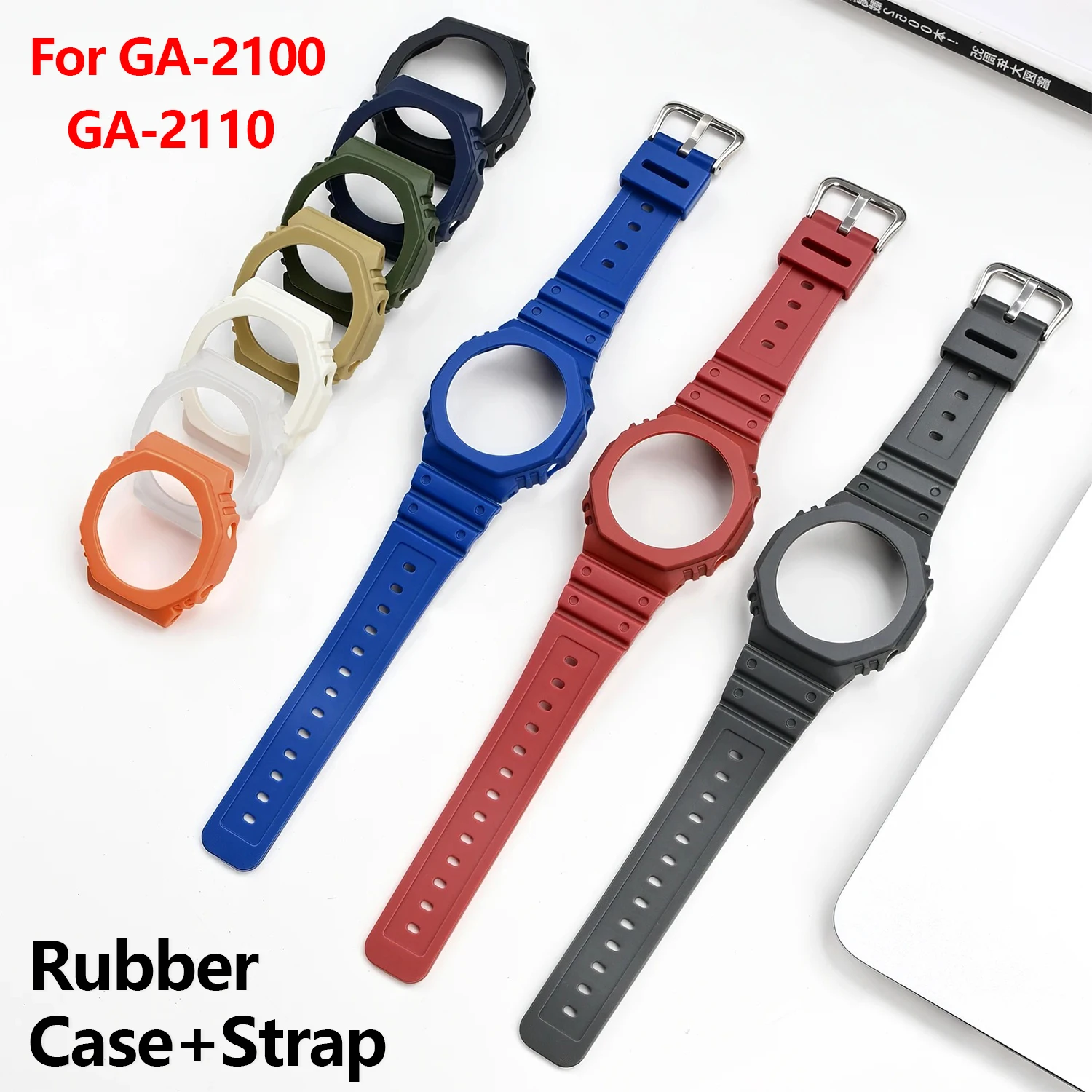 For GA2100 GA2110 GA‑B2100 Octagon Mod Set Resin Watch Case Bezel + Soft Rubber Strap Band Replacement Multi‑Color
