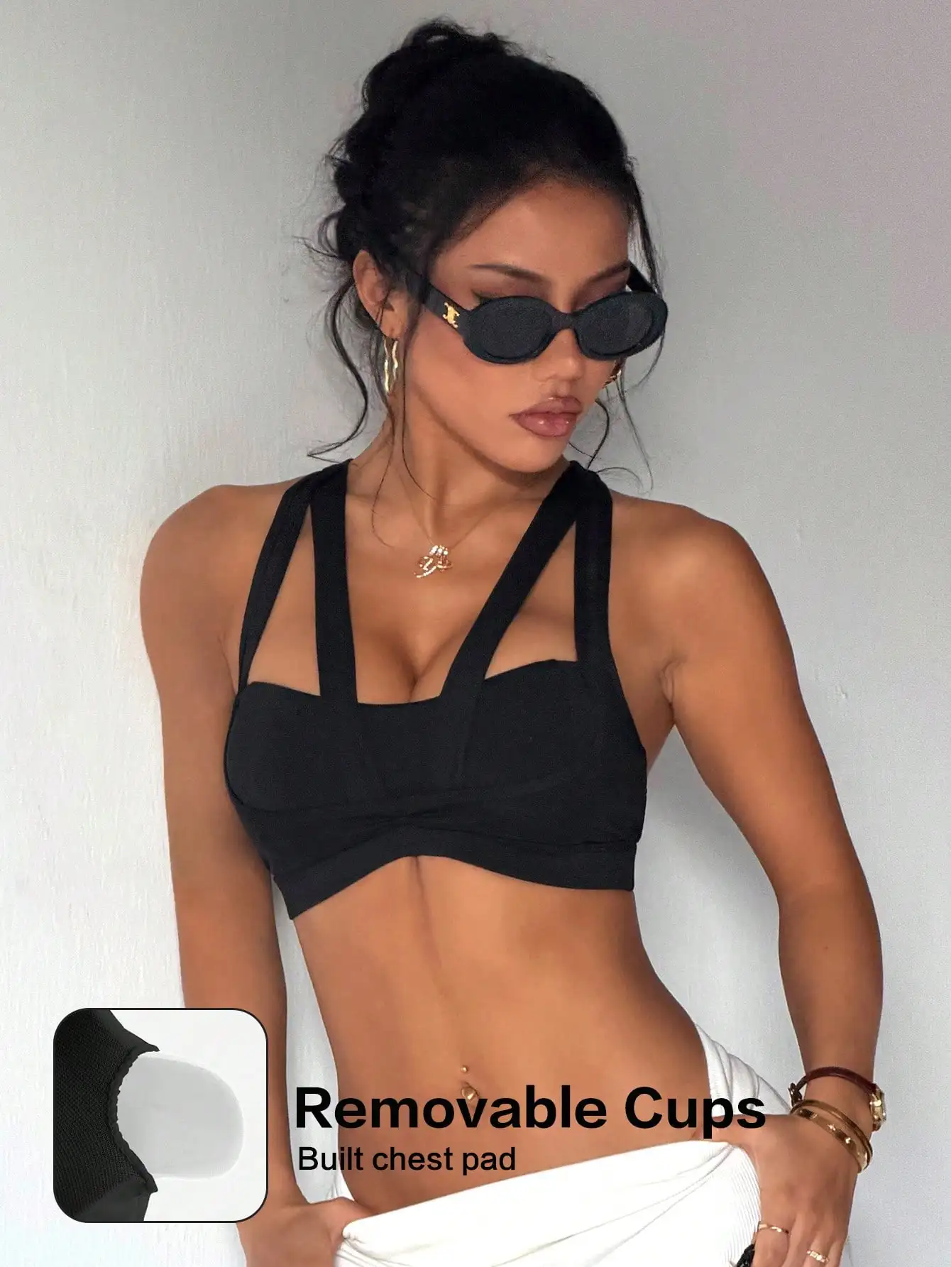 

Women's Solid Color Removable Padded Mesh Patchwork Sports Knit Bra summer