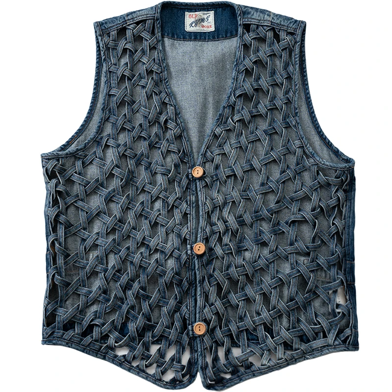 

25ss High Quality Hand Woven Hollowed Out Men's and Women's Casual Loose Denim Vest Jacket