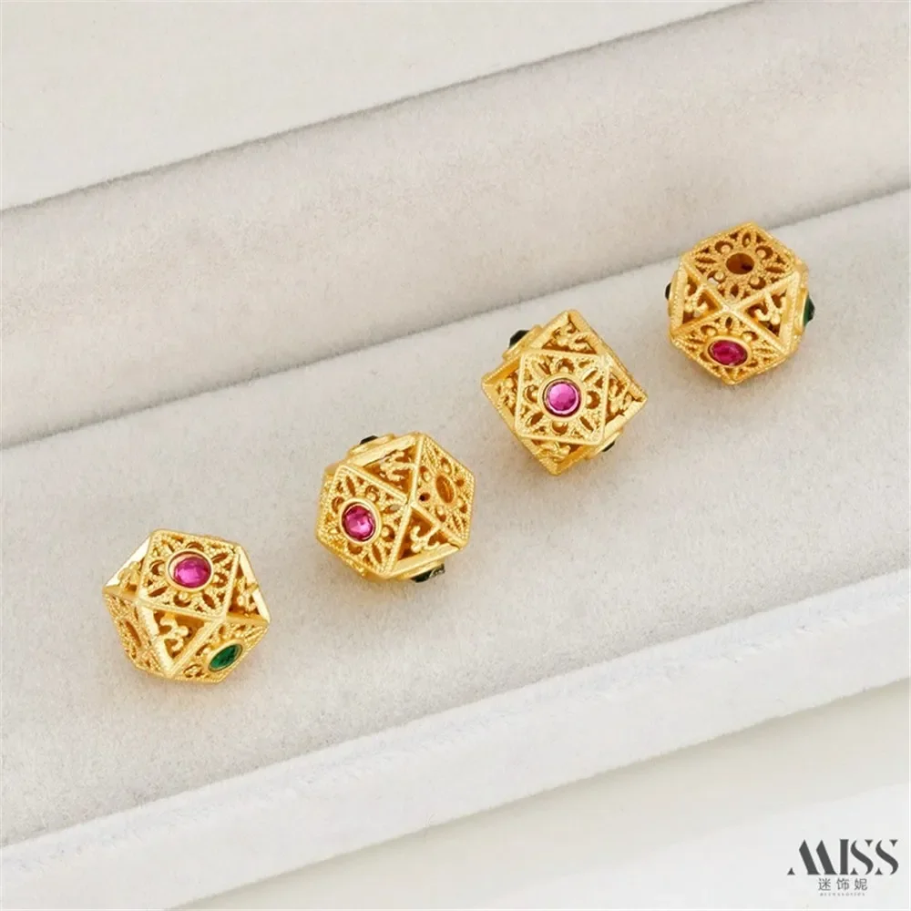 18K الذهب اللون ماتي الذهب الزركون الجوف مربع قطع الزاوية متعدد السطوح حبة فصل سوار ذاتي الصنع قلادة مطرز اكسسوارات