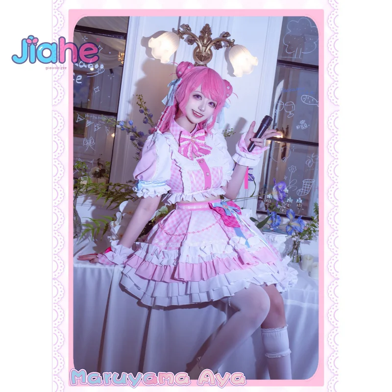 Anime Maruyama Aya BanG Dream!Cosplay Costume Women Sweet Lolita Dress Headwear Socks Props Wig Set Halloween party Uniform