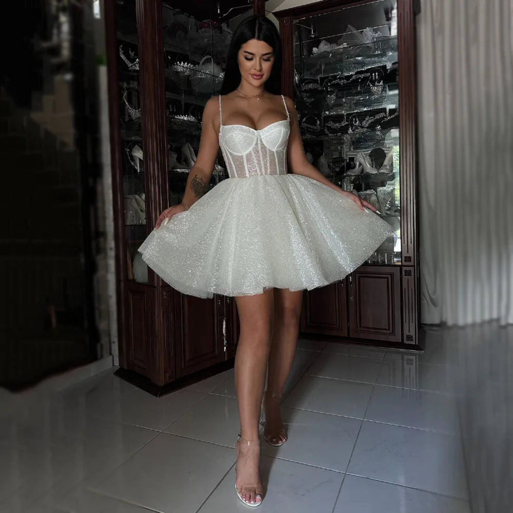 Glitter Short Wedding Dresses See-through Spaghetti strap Corset 2024 Wedding Gown Mini Bridal Gown vestidos de novia Customized