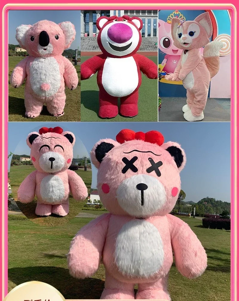 Christmas Inflatable Pink Plush Bear Mascot Costume Fancy Party Furry Dress Dolls Mascot Cosplay Outfit Halloween Costume With