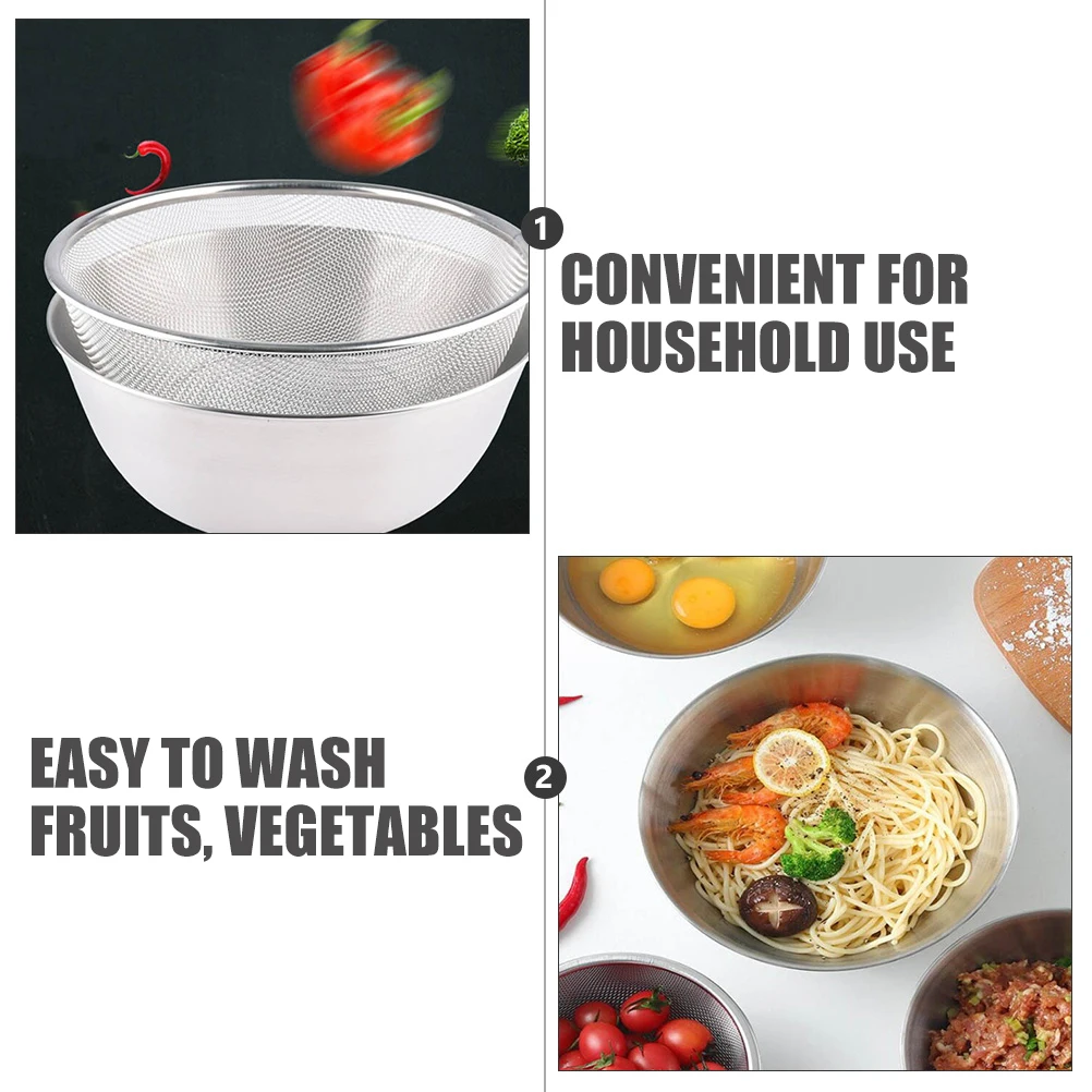 

Durable Stainless Steel Drain Basket Bowl Set Kitchen Colander Salad Bowl Rice Washing Helper