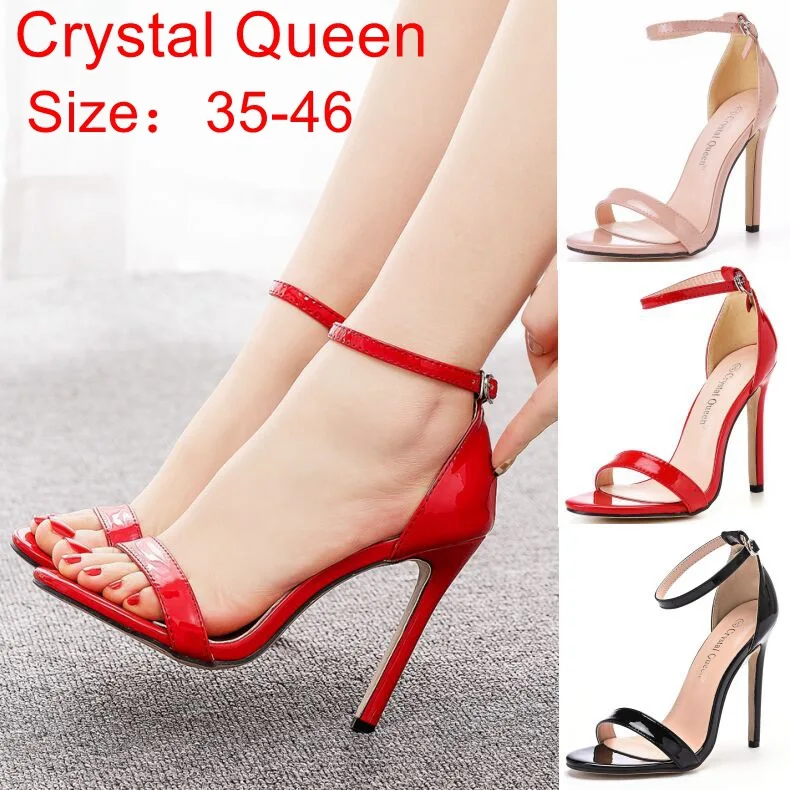 

New Fashion Women Crystal Queen Sexy Black Party Dress Sandals Fashion 11CM Spike High Heel Lady Party Shoes Plus Big Size