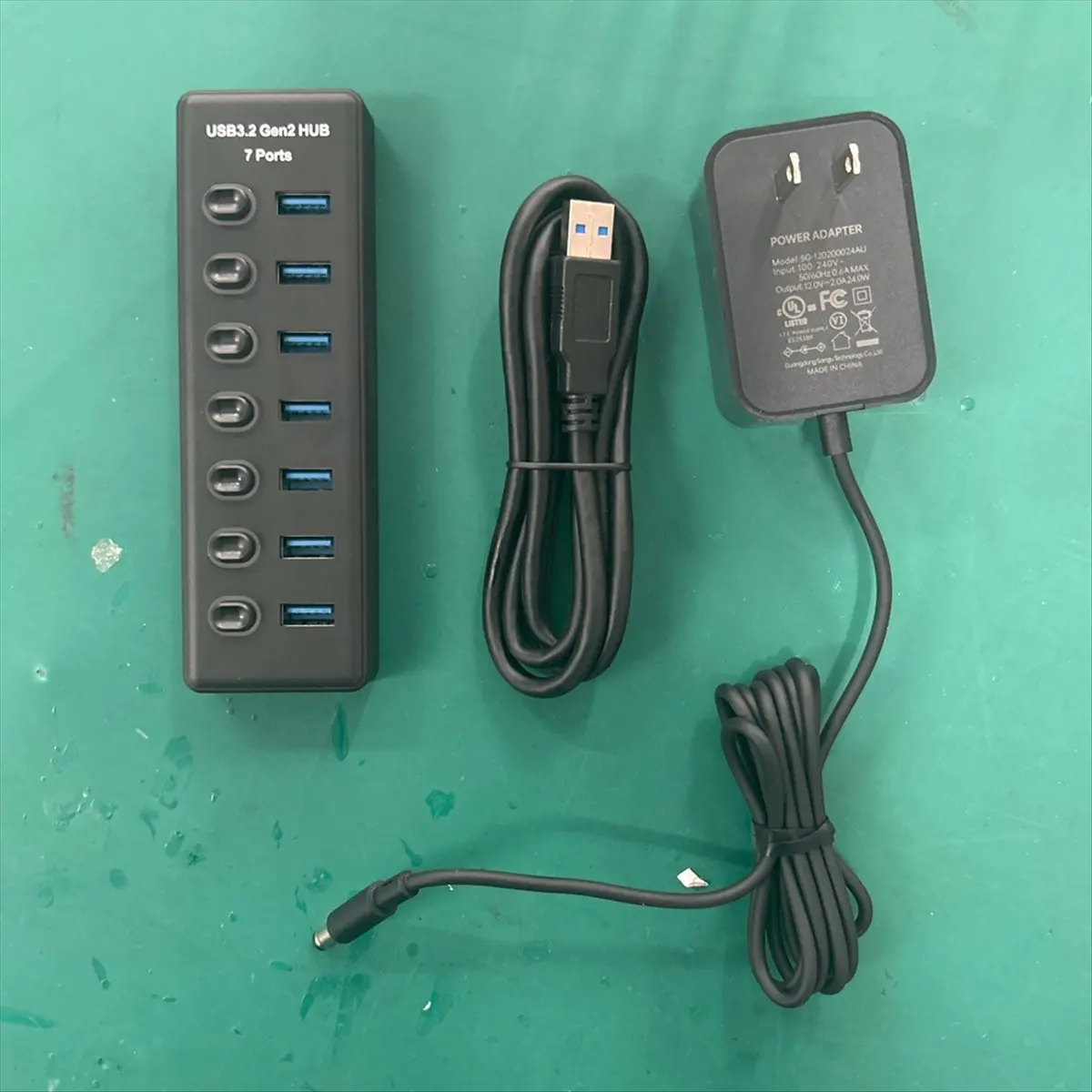 N86R 7 Port USB3.2 Gen2 HUB 10Gbps USB 3.0 Hub with Individual Switch Control LED Indicator with Power Adapter US Plug