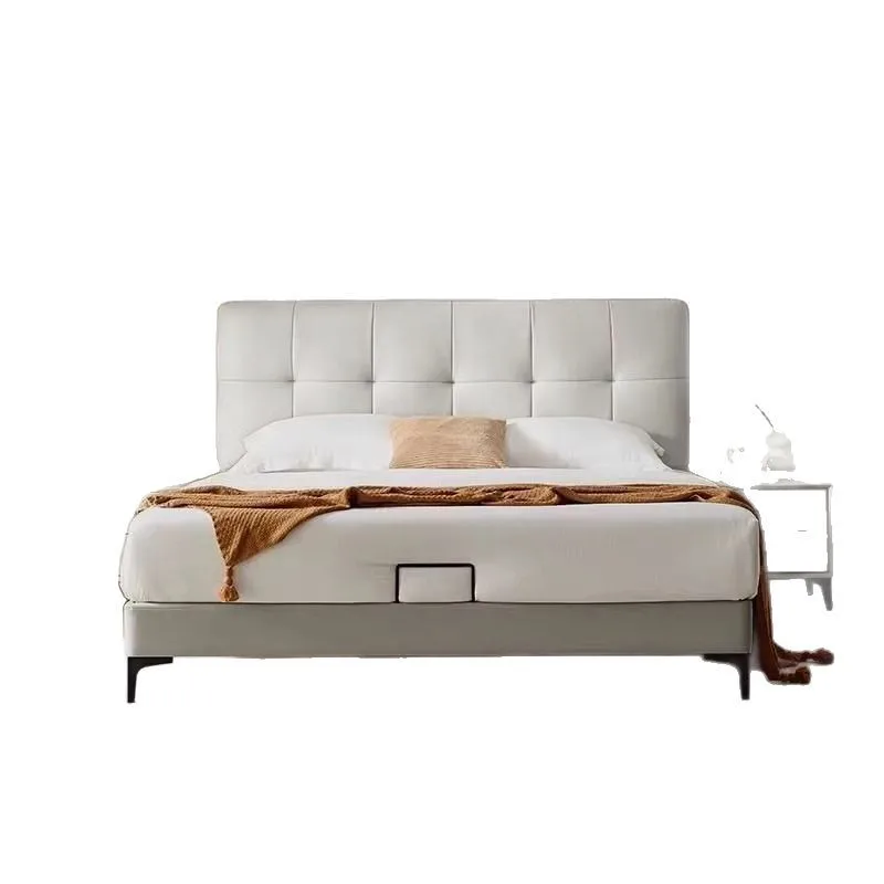 

Leather double bed, bed rest, simple modern soft bag backrest leather bed