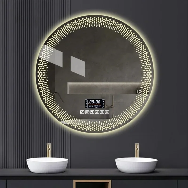 3 Colors Adjustable Smart Bathr Mirror 60/70CM Round LED Bathroom Mirror Hotel Bedroom Wall Mounted Defogging Decorative Mirrors