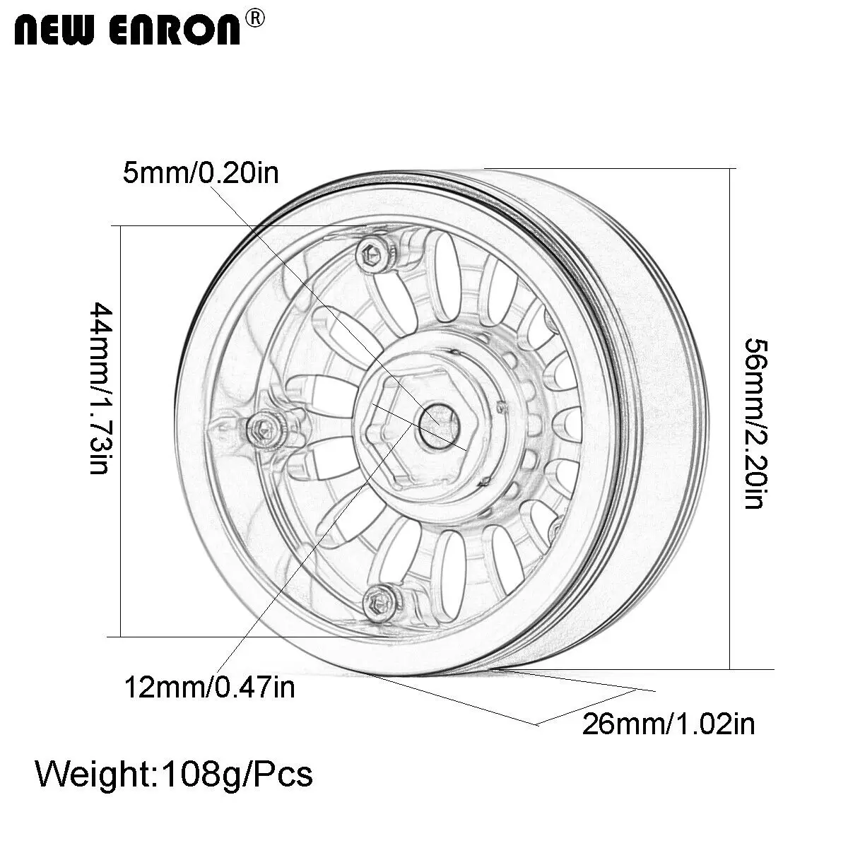 جديد ENRON 1.9 بوصة الألومنيوم الثقيلة Beadlock عجلة ريم محور ل RC 1/10 12 مللي متر عرافة الزاحف سيارة محوري SCX10 90046 D90 TRX4 CC01