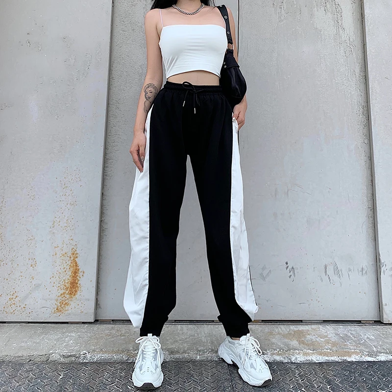 

Contrast Color Jogger Pants Women Drawstring High Waist Sweatpants Spring Autumn Loose Casual New Fashion Cool Girl Trousers Y2k