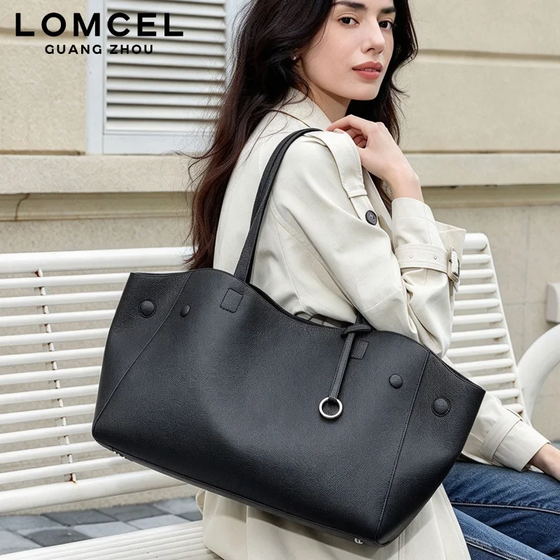 LOMCEL 265 Leather business tote bag with large capacity and multi-functional features. Women's high-end style single-shoulder