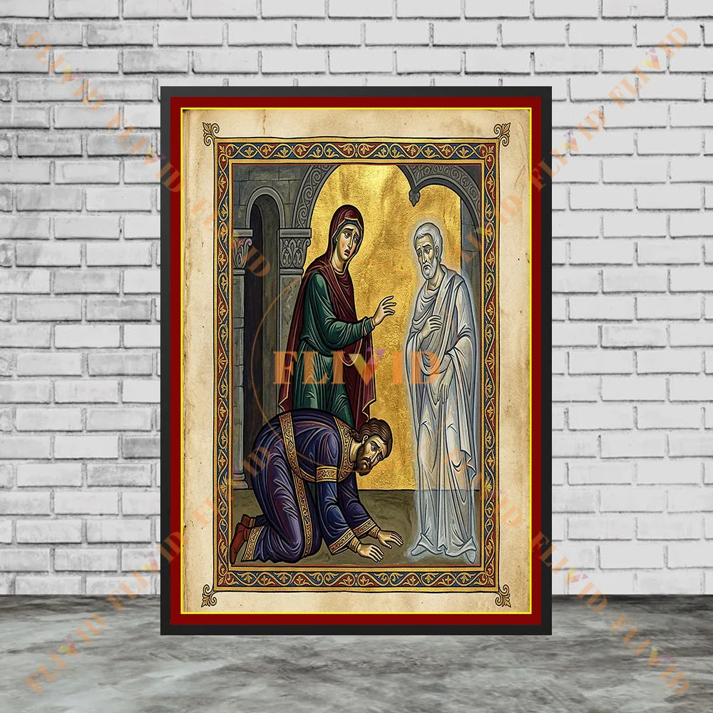 Byzantine Orthodox Icon Canvas Wall Art Jesus Christ Biblical Scenes Vintage Gold Religious Poster Christian Church Altar Home D