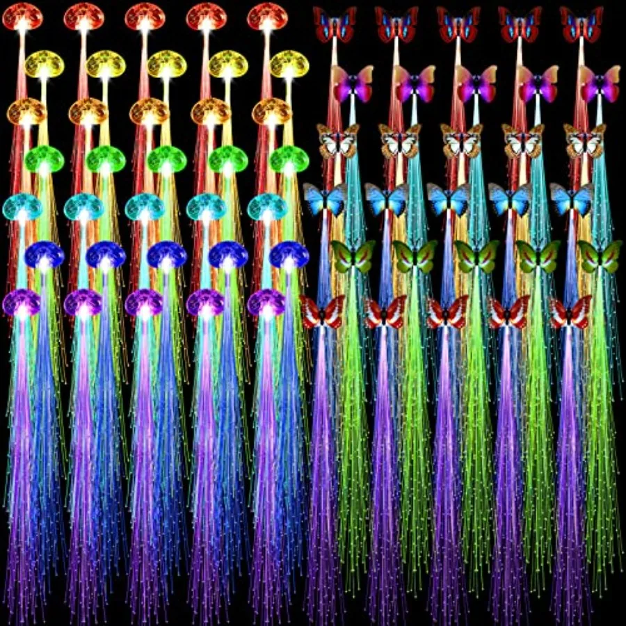

Набор из 60 светящихся заколок для волос: 30 светодиодных лампочек, 30 оптоволоконных LED-заколок-бабочек, светящиеся в темноте заколки для вечеринок