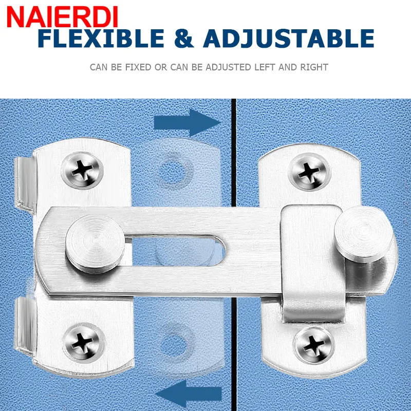 NAIERDI Stainless Steel 90/180 Degree Hasp Latches Sliding Door Chain Locks Security Hardware For Window Cabinet Hotel Home