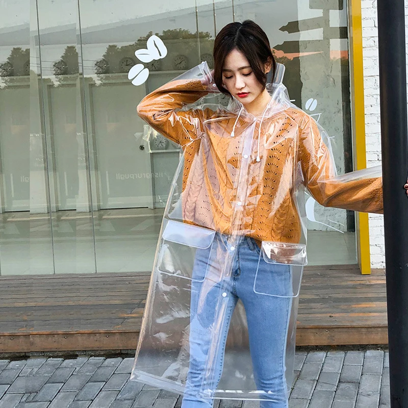 

Transparent Raincoat For Women Fashion EVA Waterproof Rain Poncho With Hood Drawstring Lightweight Rainwear Jacket Rain Ponchos