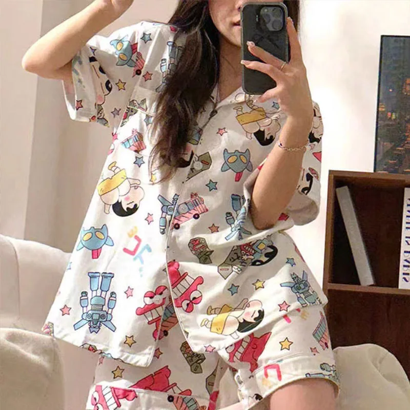 Anime Kawaii Cute Crayon Shin-Chans Pajamas Short Sleeved Shorts Leisure Loose Comfortable Girl Birthday Gift For Girlfriend