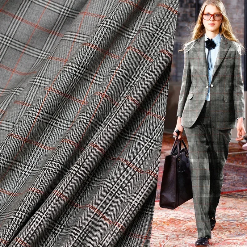 Redraspberry Classic Plaid Houndstooth Yarn Dyed Worsted 100%Wool Garment Materials Suits Pants DIY clothes fabrics Freeshipping