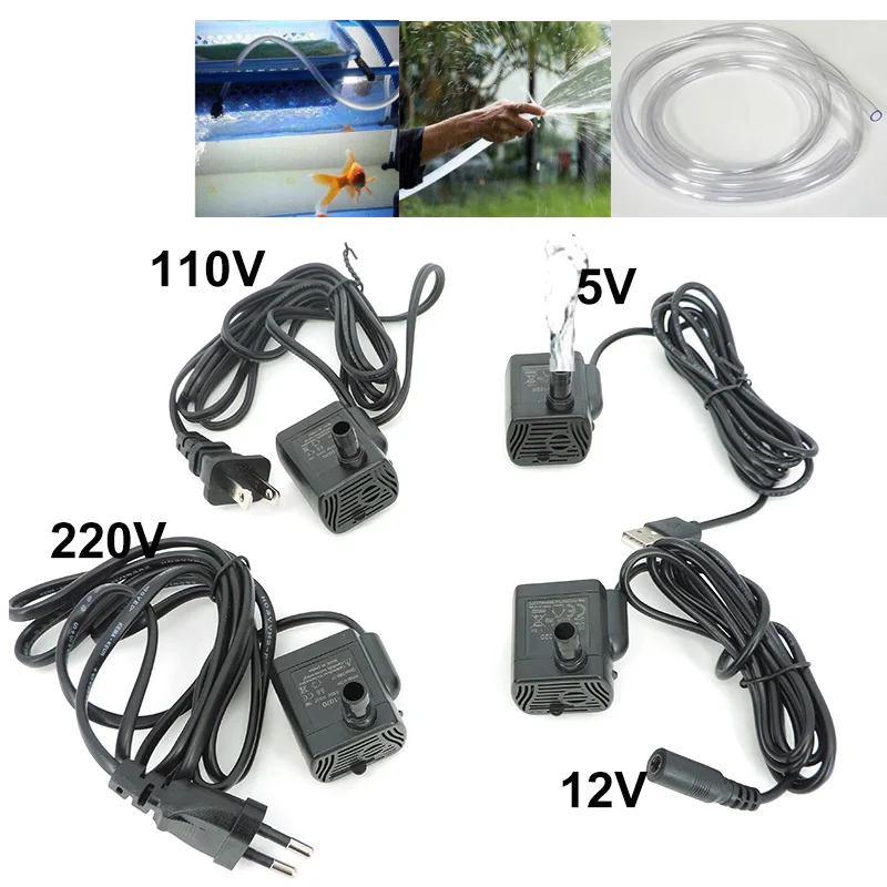 משאבת מים מיני חסרת מברשת אולטרה-שקטה AC DC 220v 12V USB מזרקת מים צוללת 200-400L/H מעלה אקווריום מעגל דגים