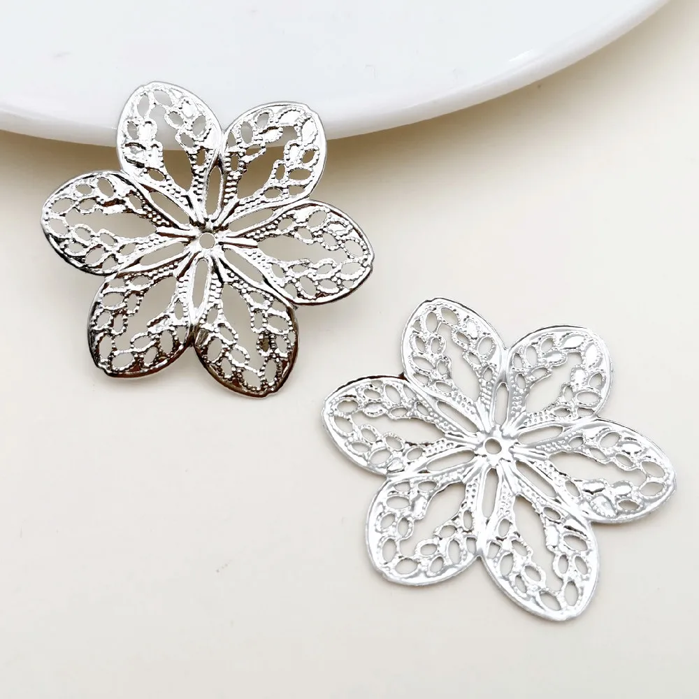 20/100pcs 33mm/45mm Gold color/White K Metal Filigree Flowers Slice Charms base Setting Jewelry DIY Hair Making Home Decoration