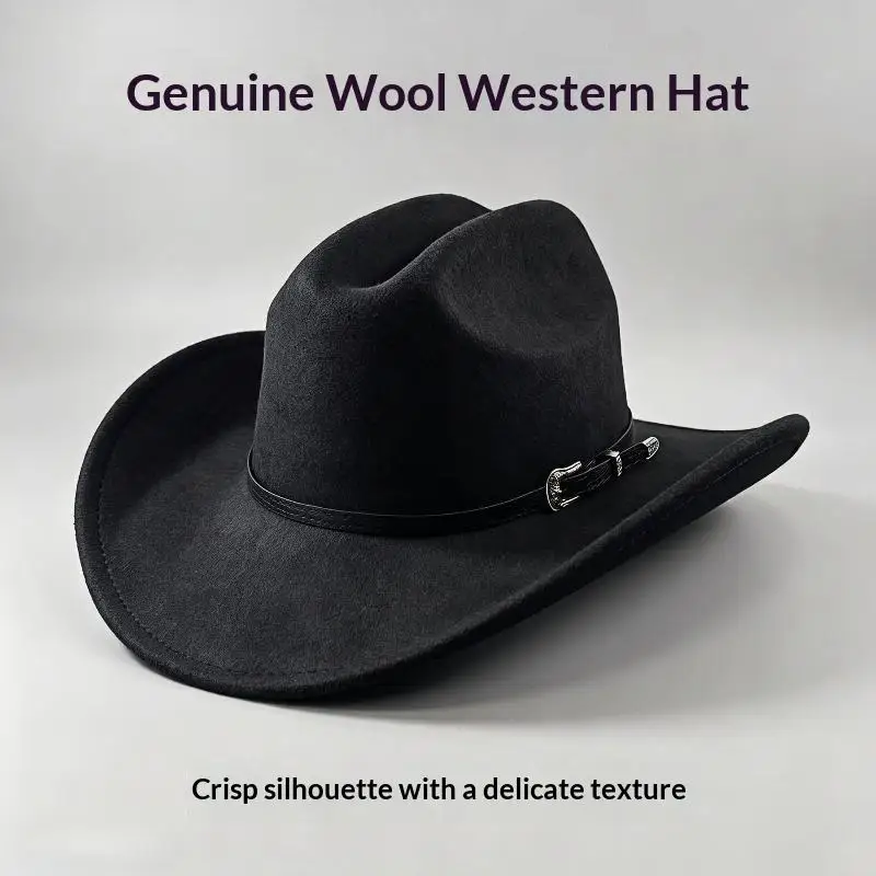 2026 Vintage Western Cowboyhut für Herren, Damen, Jazz Cowgirl mit Leder, breiter Krempe, Cloche, Kirche, Sombrero, Hombre, Mützen – Detail 1