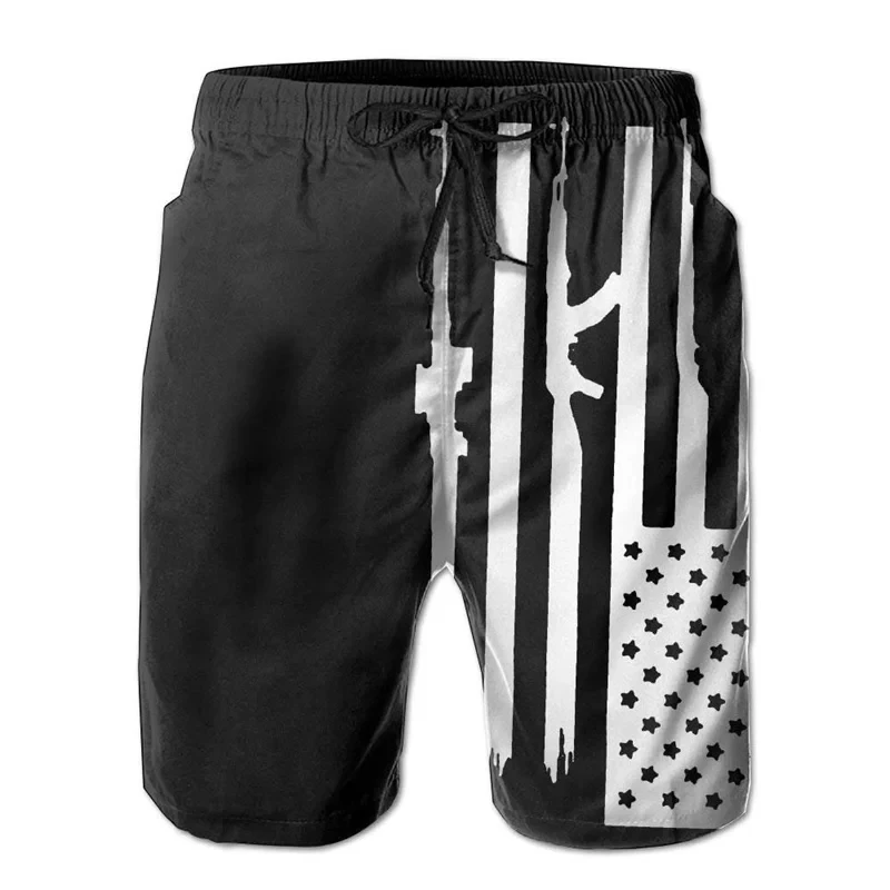 Pantalones cortos con patrón de armas de pistola y bandera de EE. UU., pantalones cortos de tablero Y2k de Hip Hop para exteriores, traje de baño Hawaiano, pantalones cortos de hielo de Surf fresco, 4XL