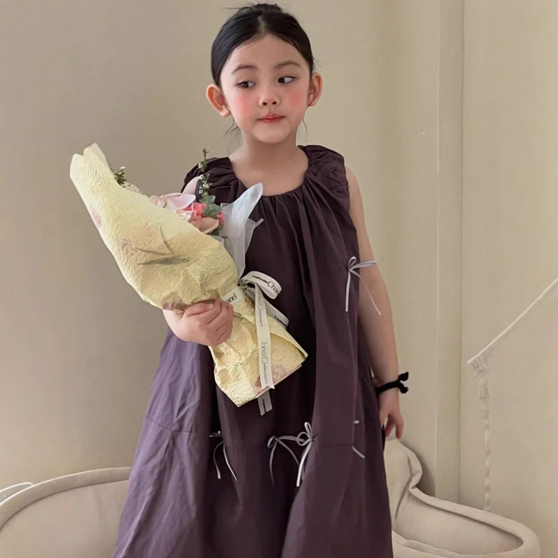 

Middle and older girls' purple sleeveless dress2026Spring and summer Korean-style tank top dress, lightweight dress, princess dr