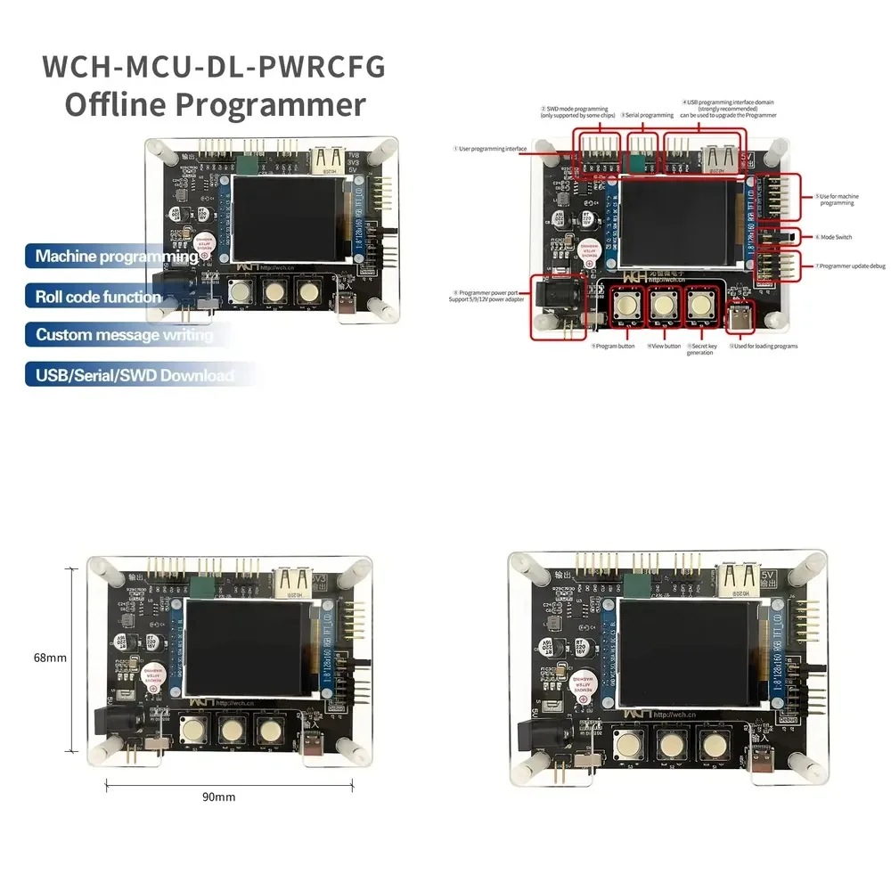 WCH-MCU-DL Offline Programmer 3.3V/5V USB Serial SWD dataflash scrolling code Downloader