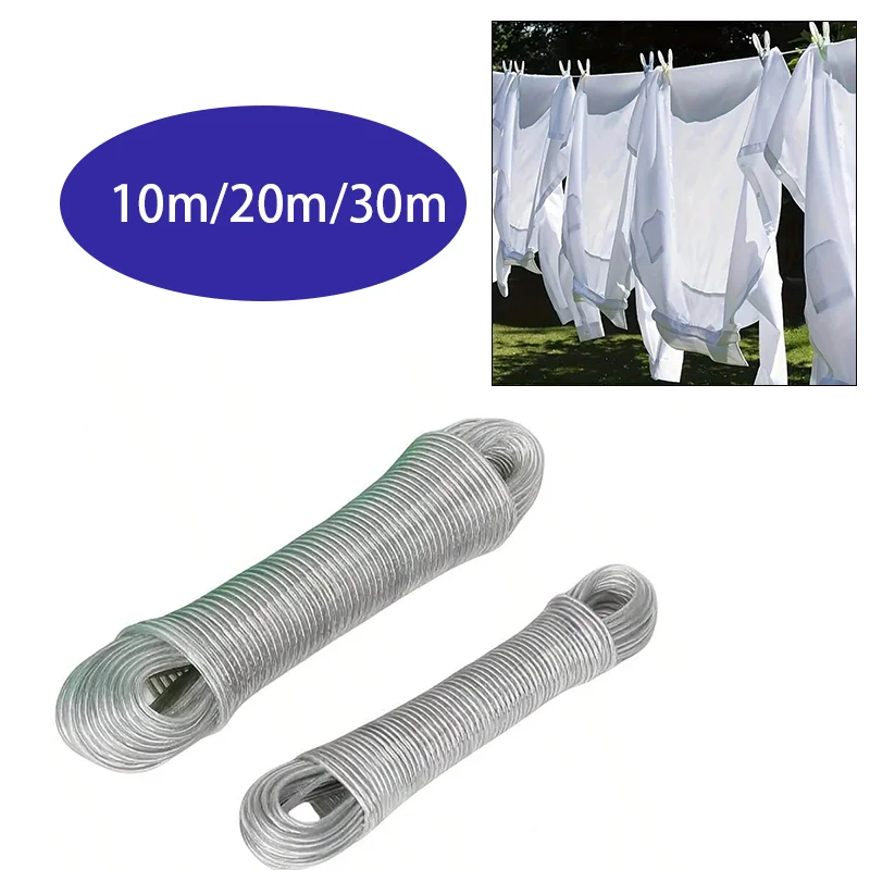 1個、10/20/30M PVCコーティング付きスチール製物干しロープ - 耐久性があり、多用途、お手入れ簡単、屋内屋外用品、防錆性と耐摩耗性